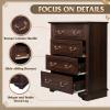 imageWLIVE Farmhouse Dresser for Bedroom Black Wood Storge Cabinet with 4 Drawers for Living Room Hallway Closet Tall Retro Nightstand with Roman Metal HandleBrown