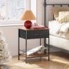 imageWLIVE Night Stand Side Table with Fabric Storage Drawer Small Nightstand Bedside Table End Table for Bedroom Dorm Open Wood Shelf Steel Frame Black and Rustic Brown