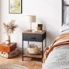 imageWLIVE Night Stand Side Table with Fabric Storage Drawer Small Nightstand Bedside Table End Table for Bedroom Dorm Open Wood Shelf Steel Frame Black and Rustic Brown