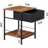imageWLIVE Night Stand Side Table with Fabric Storage Drawer Small Nightstand Bedside Table End Table for Bedroom Dorm Open Wood Shelf Steel Frame Black and Rustic Brown