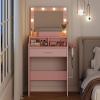 imageWLIVE Small Vanity Desk Set with Mirror ampamp 3 Color Lighting Modes 238 Makeup Table with Shelves and Storage Drawers for Bedroom Compact Dressing Table and Storage Chair Set for Tiny Space PinkPink