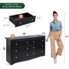 imageWLIVE Wood Black Dresser with 6 Drawer 59Wide Chest of Drawers for Bedroom Long Nightstand with Drawers Modern Large Storage Tower Unit Closet Store Organizer for Living Room Hallway