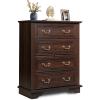 imageWLIVE Farmhouse Dresser for Bedroom Black Wood Storge Cabinet with 4 Drawers for Living Room Hallway Closet Tall Retro Nightstand with Roman Metal HandleBrown