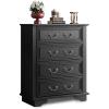 imageWLIVE Farmhouse Dresser for Bedroom Black Wood Storge Cabinet with 4 Drawers for Living Room Hallway Closet Tall Retro Nightstand with Roman Metal HandleBlack
