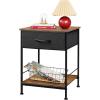 imageWLIVE Night Stand Side Table with Fabric Storage Drawer Small Nightstand Bedside Table End Table for Bedroom Dorm Open Wood Shelf Steel Frame Black and Rustic Brown