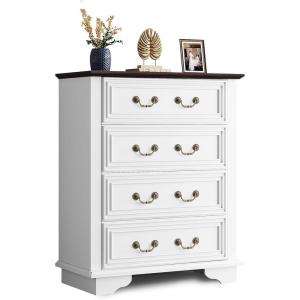 imageWLIVE Farmhouse Dresser for Bedroom Black Wood Storge Cabinet with 4 Drawers for Living Room Hallway Closet Tall Retro Nightstand with Roman Metal HandleWhite