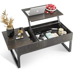 imageWLIVE Lift Top Coffee Table with Hidden Compartment Cocktail Table Rising Center for Living Room Side Drawer and Metal Frame Charcoal Black