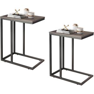 imageWLIVE Side Table Set of 2 C Shaped End Table for Couch Sofa and Bed Large Desktop C Table for Living Room Bedroom Gray and Black