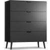 imageWLIVE 4 Drawer Dresser for Bedroom Black Tall Dresser Modern Wood Dressers with Sturdy Metal Handle Small Chest of Drawers for Living Room HallwayBlack