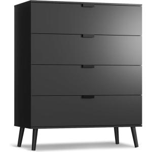 imageWLIVE 4 Drawer Dresser for Bedroom Black Tall Dresser Modern Wood Dressers with Sturdy Metal Handle Small Chest of Drawers for Living Room HallwayBlack
