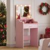 imageWLIVE Small Vanity Desk Set with Mirror ampamp 3 Color Lighting Modes 238 Makeup Table with Shelves and Storage Drawers for Bedroom Compact Dressing Table and Storage Chair Set for Tiny Space BlackPink