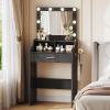 imageWLIVE Small Vanity Desk Set with Mirror ampamp 3 Color Lighting Modes 238 Makeup Table with Shelves and Storage Drawers for Bedroom Compact Dressing Table and Storage Chair Set for Tiny Space BlackBlack