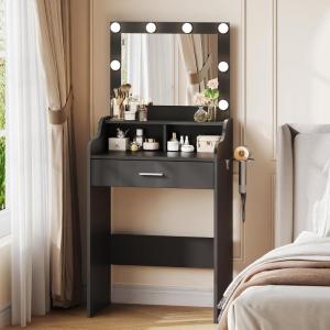 imageWLIVE Small Vanity Desk Set with Mirror ampamp 3 Color Lighting Modes 238 Makeup Table with Shelves and Storage Drawers for Bedroom Compact Dressing Table and Storage Chair Set for Tiny Space BlackBlack
