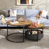imageWLIVE Round Coffee Table Set of 2 315quot Nesting Coffee Table with Storage Industrial Minimalist Center Table with Metal Frame Easy Assembly for Living Room Apartment Charcoal BlackRustic Brown