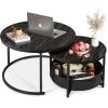 imageWLIVE Round Coffee Table Set of 2 315quot Nesting Coffee Table with Storage Industrial Minimalist Center Table with Metal Frame Easy Assembly for Living Room Apartment Charcoal BlackCharcoal Black