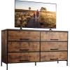 imageWLIVE Wide TV Stand for 60 65 70 inch TV Large Entertainment Center with 6 Fabric Drawer TV Media Console Table with Wood Top Adjustable Feet for Living Room Hallway Rustic Brown