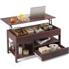 imageWLIVE Lift Top Coffee Table with Storage 409quot Coffee Table with Lifting Top ampamp Sliding Cover Wood Modern Center Table with 2 Hidden Compartment for Living Room Retro BrownEspresso