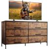 imageWLIVE Wide TV Stand for 60 65 70 inch TV Large Entertainment Center with 6 Fabric Drawer TV Media Console Table with Wood Top Adjustable Feet for Living Room Hallway Rustic Brown
