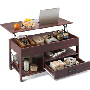 imageWLIVE Lift Top Coffee Table with Storage 409quot Coffee Table with Lifting Top ampamp Sliding Cover Wood Modern Center Table with 2 Hidden Compartment for Living Room Retro BrownEspresso