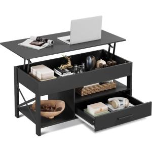 imageWLIVE Lift Top Coffee Table with Storage 409quot Coffee Table with Lifting Top ampamp Sliding Cover Wood Modern Center Table with 2 Hidden Compartment for Living Room Retro BrownBlack
