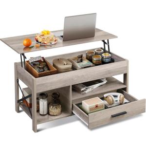 imageWLIVE Lift Top Coffee Table with Storage 409quot Coffee Table with Lifting Top ampamp Sliding Cover Wood Modern Center Table with 2 Hidden Compartment for Living Room Retro BrownGrey