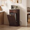 imageWLIVE 2  10 Gallon Double Tilt Out Trash Can Cabinet Hidden Trash Can Cabinet with 2 AC USB Outlets Storage Drawers FoodClothes Storage Pet Proof Kitchen Trash bin Cabinet for Home BlackBrown