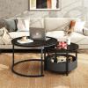 imageWLIVE Round Coffee Table Set of 2 315quot Nesting Coffee Table with Storage Industrial Minimalist Center Table with Metal Frame Easy Assembly for Living Room Apartment GreyCharcoal Black