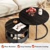 imageWLIVE Round Coffee Table Set of 2 315quot Nesting Coffee Table with Storage Industrial Minimalist Center Table with Metal Frame Easy Assembly for Living Room Apartment GreyCharcoal Black