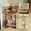 imageWLIVE Round End Table 2 Tier Side Table with Charging Station Round Nightstand with Storage Shelf Small Spaces Living RoomBedroom Wood Tabletop ampamp Metal Frame BlackRustic Brown