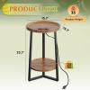 imageWLIVE Round End Table 2 Tier Side Table with Charging Station Round Nightstand with Storage Shelf Small Spaces Living RoomBedroom Wood Tabletop ampamp Metal Frame BlackRustic Brown