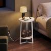 imageWLIVE Round End Table 2 Tier Side Table with Charging Station Round Nightstand with Storage Shelf Small Spaces Living RoomBedroom Wood Tabletop ampamp Metal Frame BlackWhite