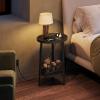 imageWLIVE Round End Table 2 Tier Side Table with Charging Station Round Nightstand with Storage Shelf Small Spaces Living RoomBedroom Wood Tabletop ampamp Metal Frame BlackBlack