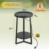 imageWLIVE Round End Table 2 Tier Side Table with Charging Station Round Nightstand with Storage Shelf Small Spaces Living RoomBedroom Wood Tabletop ampamp Metal Frame BlackBlack