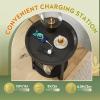 imageWLIVE Round End Table 2 Tier Side Table with Charging Station Round Nightstand with Storage Shelf Small Spaces Living RoomBedroom Wood Tabletop ampamp Metal Frame BlackBlack