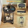 imageWLIVE Round End Table 2 Tier Side Table with Charging Station Round Nightstand with Storage Shelf Small Spaces Living RoomBedroom Wood Tabletop ampamp Metal Frame BlackBlack