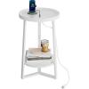 imageWLIVE Round End Table 2 Tier Side Table with Charging Station Round Nightstand with Storage Shelf Small Spaces Living RoomBedroom Wood Tabletop ampamp Metal Frame BlackWhite