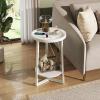imageWLIVE Round End Table 2 Tier Side Table with Charging Station Round Nightstand with Storage Shelf Small Spaces Living RoomBedroom Wood Tabletop ampamp Metal Frame BlackWhite