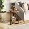 imageWLIVE Round End Table 2 Tier Side Table with Charging Station Round Nightstand with Storage Shelf Small Spaces Living RoomBedroom Wood Tabletop ampamp Metal Frame BlackRustic Brown