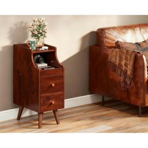 imageWLIVE Narrow Nightstand with 2 Drawers MidCentury Modern End Table with Storage Cabinet Small Wooden Side Table for Living Room Bedroom Study ToiletWhiteAntique Cherry