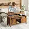imageWLIVE Lift Top Coffee Table 394quot Farmhouse Coffee Table with Large Hidden Storage Compartment Sliding Barn Doors Modern Wood Center Table for Living Room Office WhiteRustic Brown