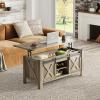 imageWLIVE Lift Top Coffee Table 394quot Farmhouse Coffee Table with Large Hidden Storage Compartment Sliding Barn Doors Modern Wood Center Table for Living Room Office WhiteGrey