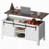 imageWLIVE Lift Top Coffee Table 394quot Farmhouse Coffee Table with Large Hidden Storage Compartment Sliding Barn Doors Modern Wood Center Table for Living Room Office WhiteWhite