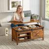 imageWLIVE Lift Top Coffee Table 394quot Farmhouse Coffee Table with Large Hidden Storage Compartment Sliding Barn Doors Modern Wood Center Table for Living Room Office WhiteRustic Brown