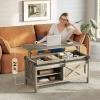 imageWLIVE Lift Top Coffee Table 394quot Farmhouse Coffee Table with Large Hidden Storage Compartment Sliding Barn Doors Modern Wood Center Table for Living Room Office WhiteGrey