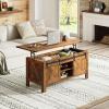 imageWLIVE Lift Top Coffee Table 394quot Farmhouse Coffee Table with Large Hidden Storage Compartment Sliding Barn Doors Modern Wood Center Table for Living Room Office WhiteRustic Brown
