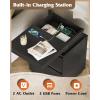 imageWLIVE Black Nightstand with Charging Station and LED Lights Bedside Table with 2 Wooden Drawers and Sliding Top Modern End Table Side Table for Bedroom Living Room OfficeBlack
