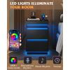 imageWLIVE Black Nightstand with Charging Station and LED Lights Bedside Table with 2 Wooden Drawers and Sliding Top Modern End Table Side Table for Bedroom Living Room OfficeBlack