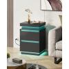 imageWLIVE Black Nightstand with Charging Station and LED Lights Bedside Table with 2 Wooden Drawers and Sliding Top Modern End Table Side Table for Bedroom Living Room OfficeBlack