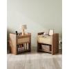 imageWLIVE Rattan Nightstands Set of 2 Night Stand Sets with Charging Station Boho Bed Side Table with Storage Drawer and Open Shelf End Tables Bedroom Natural OakWalnut Brown