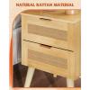 imageWLIVE Rattan Nightstands Set of 2 Night Stand Sets with Charging Station Boho Bed Side Table with Storage Drawer and Open Shelf End Tables Bedroom Natural OakNatural